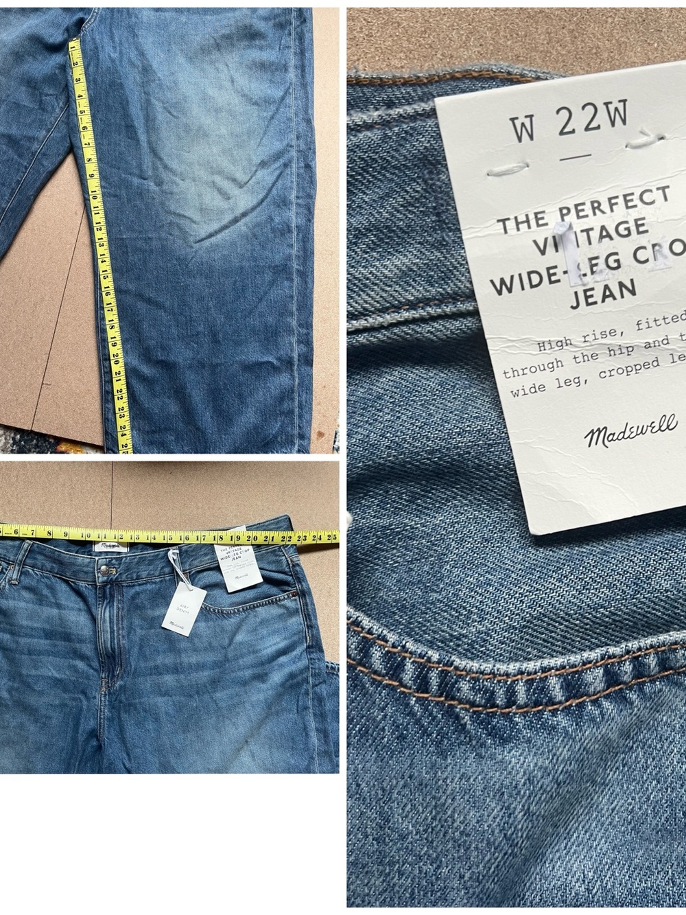 Madewell Relaxed Wide-Leg Cropped Jeans in Medium Blue plus size - Picture 2 of 4